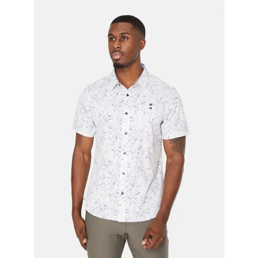 7 Diamonds Timeless Melody 4 Way Stretch SS Button Down Shirt White Navy Blue XL